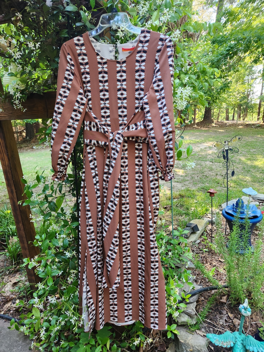 Vilagallo "Agustina" Camel Petal Print Midi Dress -SZ38